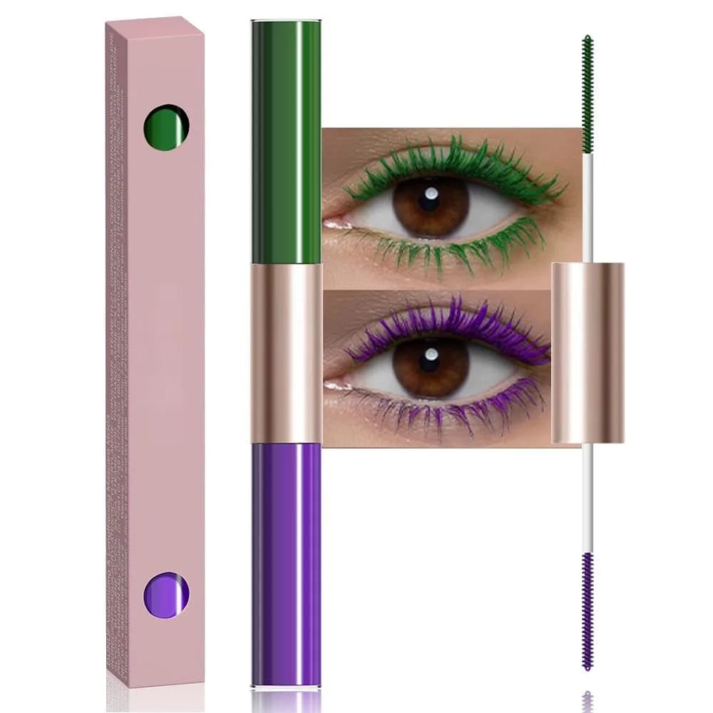 Mascara Volumizzante Colorato a Lunga Durata Anti-Sbavature, Mascara a Doppia Punta Allungante per Occhi, Strumento per Trucco Occhi per Feste e Look Quotidiani