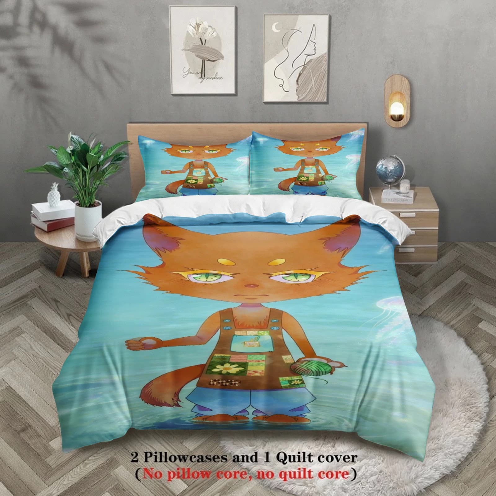 Bed linen set for single bed Softville Cozy Town Cute Fern the Quilt Fox with duvet and pillowcase for children's room furniture
