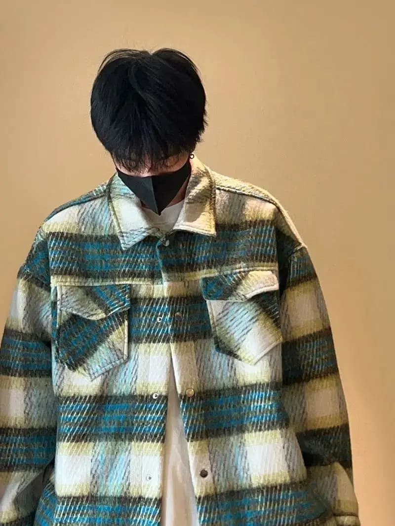 Giacca in Misto Lana da Uomo Nera, Stile Lumberjack con Motivo a Quadri, Tradizionale, Rurale, per Lavoro all'Aperto, Pratica, Funzionale e Calda