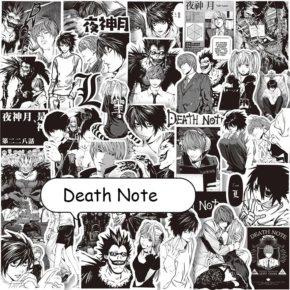 65PCS Anime Death Note Stickers Black White Decals Decoration DIY Scrapbook Luggage Laptop Bike Suitcase Car Graffiti Toys Gifts