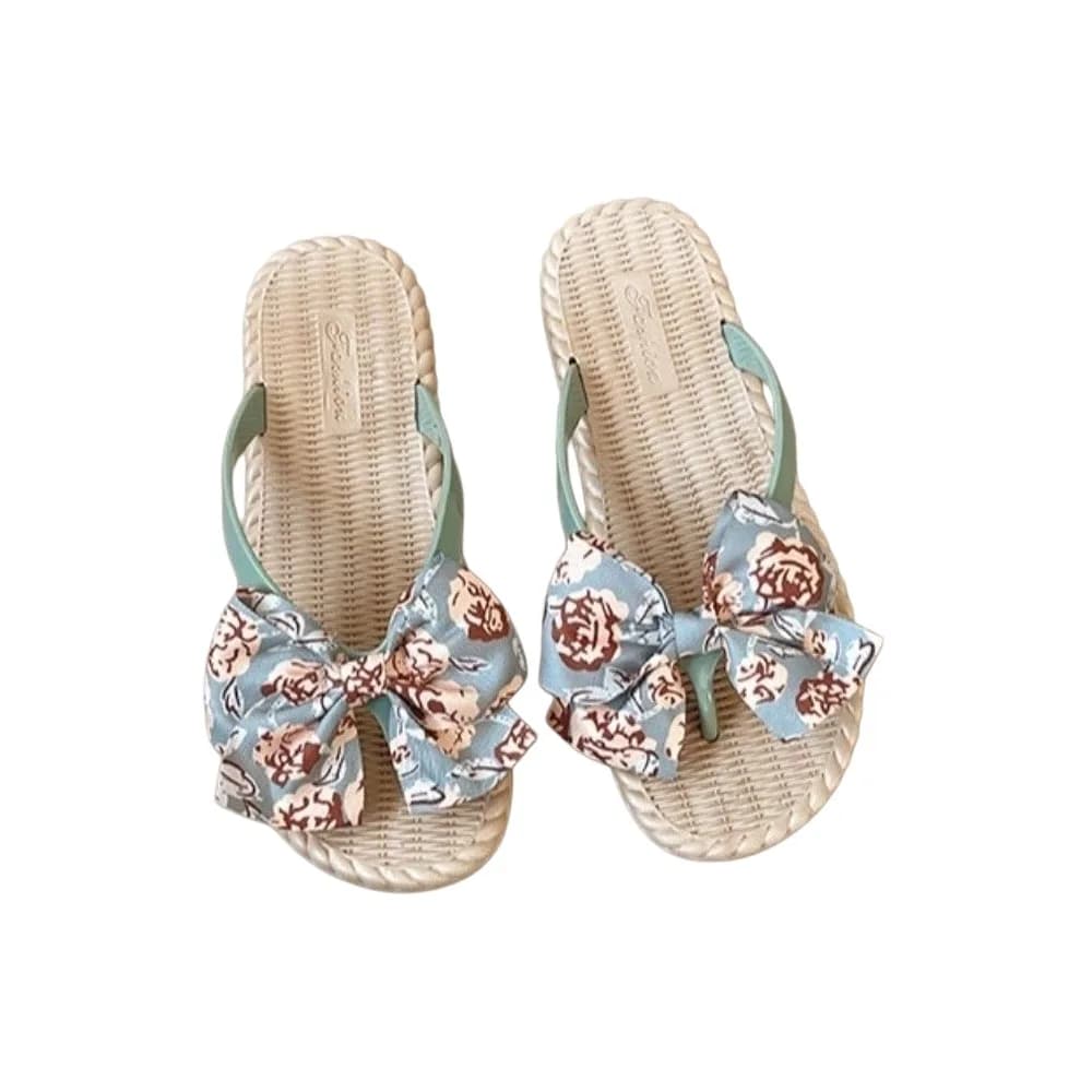PVC Bow Rose Flower Slippers Non Slip Flowers Pattern Flip Flop Sandals Indoor Outdoor Fairy Style Girl Bowknot Slippers Ladies