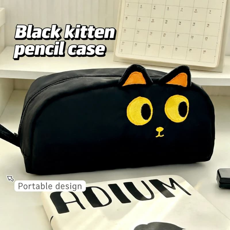 Astuccio per matite 3D a forma di gatto nero, astuccio con cerniera di grande capacità, design con stampa di zampe carine per la scuola e l'ufficio, regalo per gli amanti dei gatti