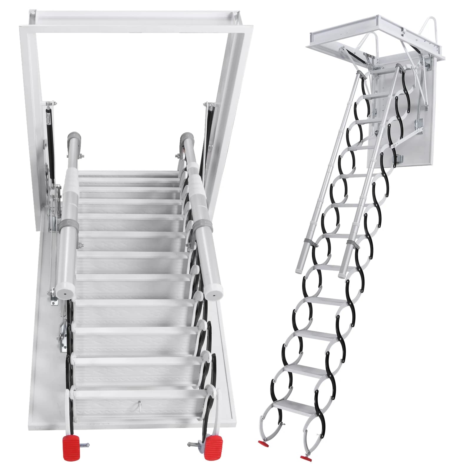 Scala a soffitto per soppalco con corrimano, gradini a scomparsa per interni, capacità 660 libbre, sistema a scomparsa per garage/tetti/cantine
