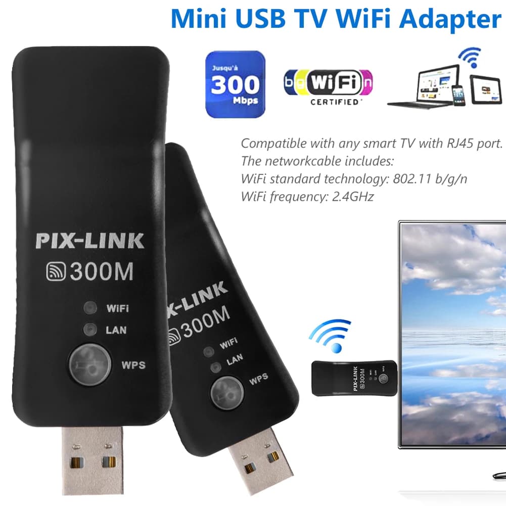 Adattatore Dongle WiFi TV USB 300Mbps ricevitore Wireless universale scheda di rete 2.4Ghz ripetitore RJ45 WPS per Samsung Sony Smart TV