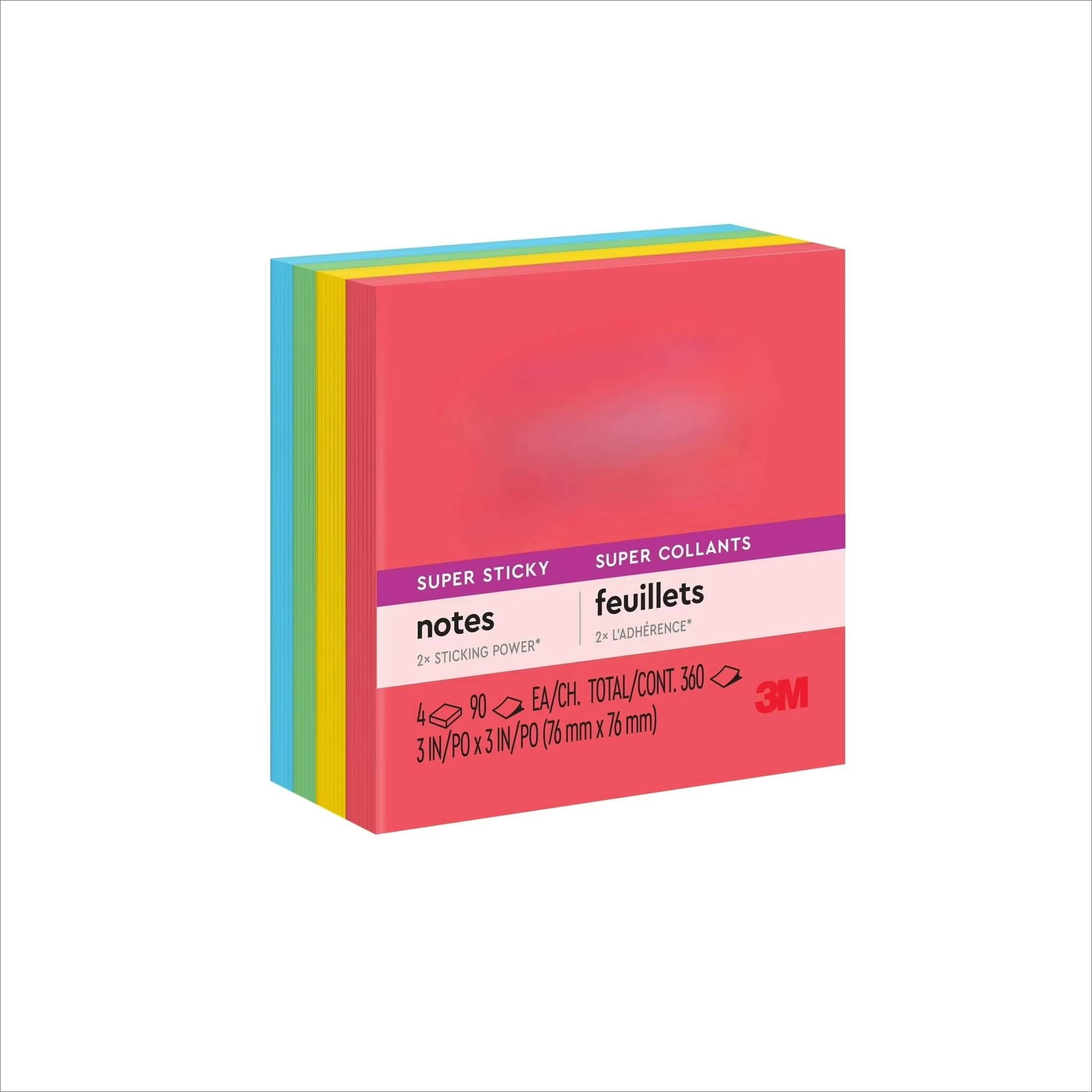 Super Sticky Notes, 3 pollici x 3 pollici, Playful Primaries, 4 tamponi