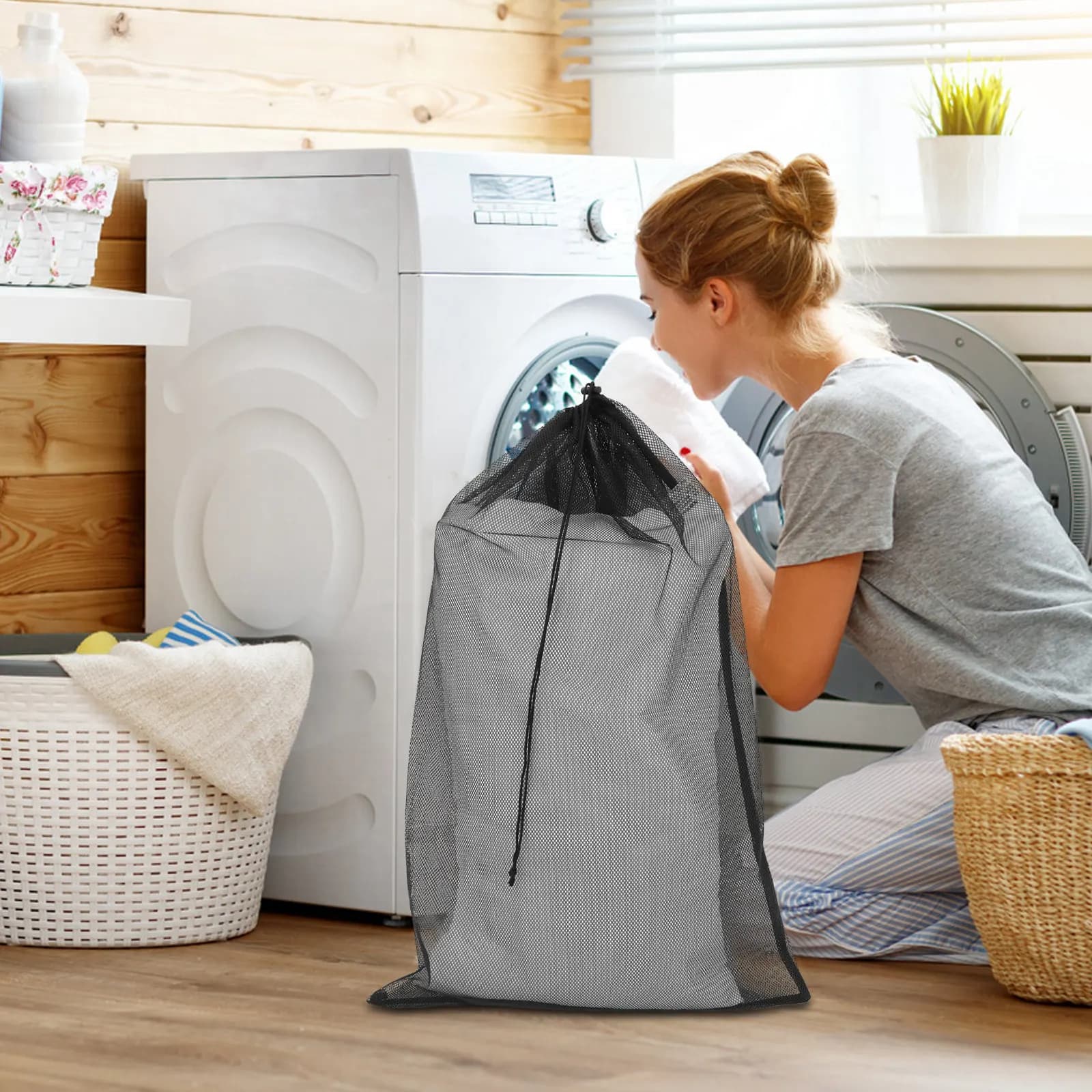 4Pcs Large Mesh Laundry Bags Heavy Duty Polyester Drawstring Wash Bags for Machine Garments Quilts Bed Sheets Clothes