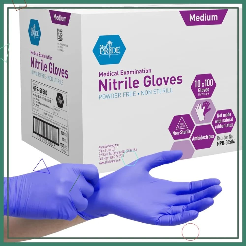 Guanti da Esame in Nitrile Senza Polvere, Taglia Media, Confezione da 1000 (10 Pacchi da 100), Senza Lattice e Resistenti