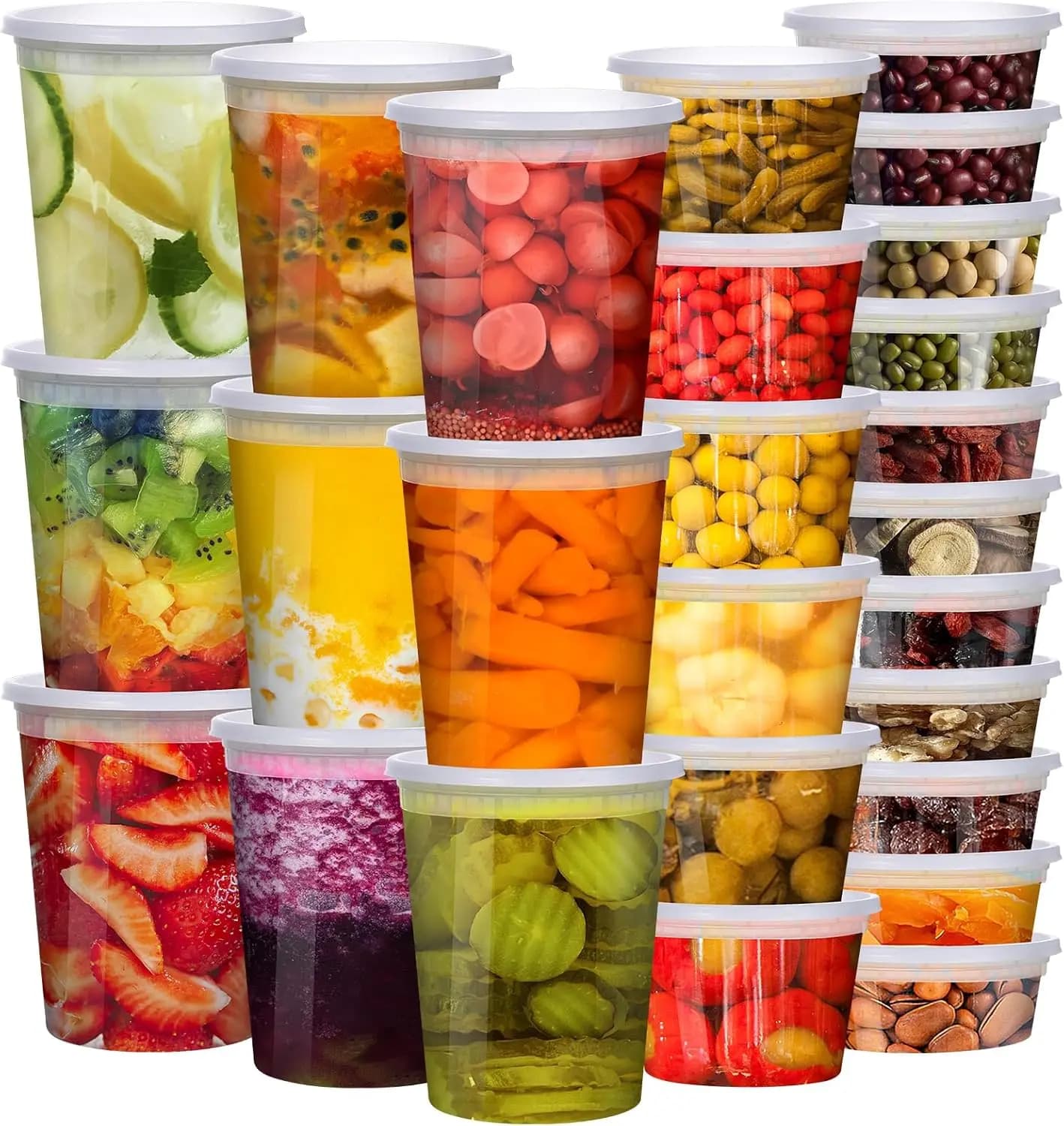 Deli Containers with Covers, 48 Sets [8, 16, 32 oz, 16 of each] - Containers for Foods with Covers, Suitable for Freezer, Containers for soups