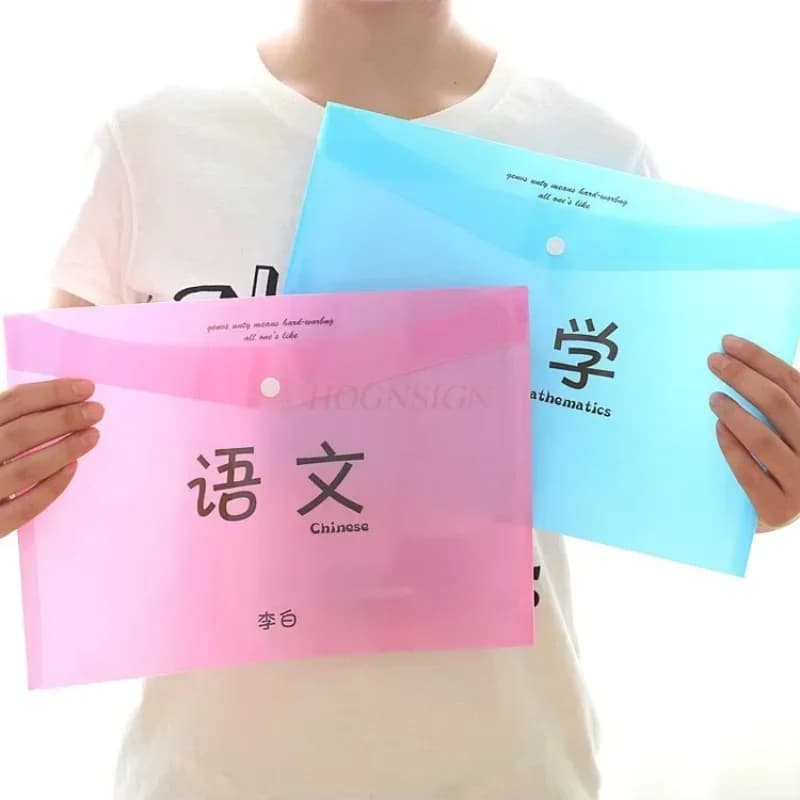 Cartoon Folder Button Storage Material Bag Student Office and Learning Stationery Cartoon A4 Exam Paper File Bag Fresh