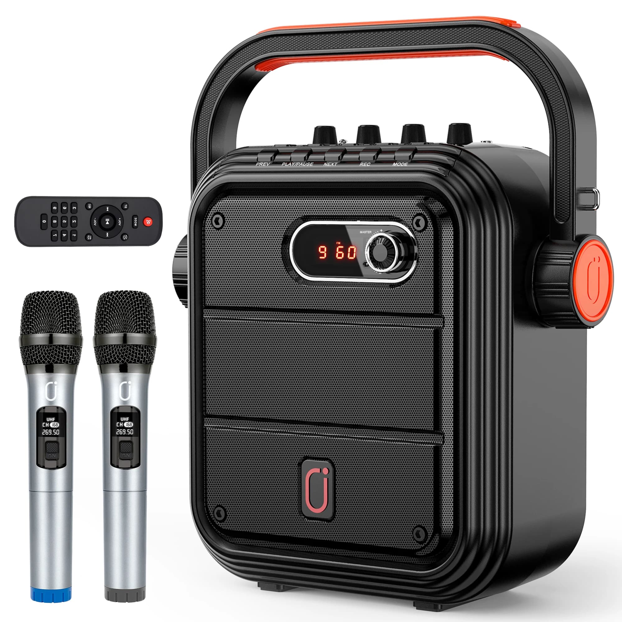 Macchina per karaoke con 2 microfoni wireless, set di altoparlanti portatili da 5200 mAh Sistema PA ricaricabile Bluetooth 5.0 con TWS,FM, REC