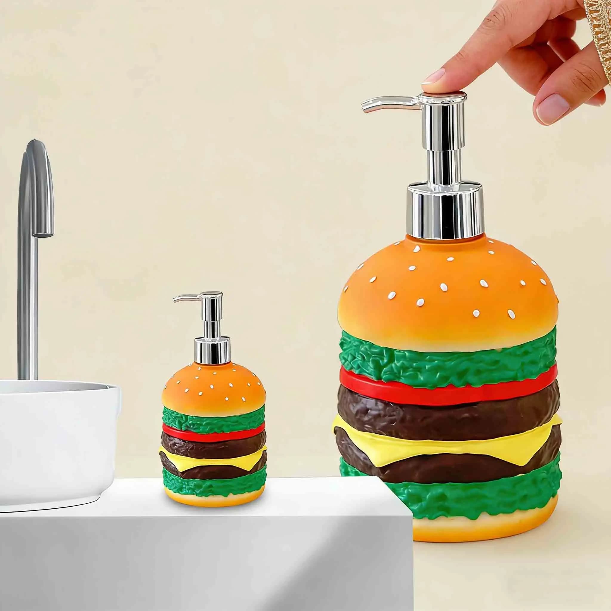 Flacone per lozione mani da bagno, pratico dispenser di sapone ricaricabile, flacone per lozione a forma di hamburger funzionale per il lavaggio delle mani