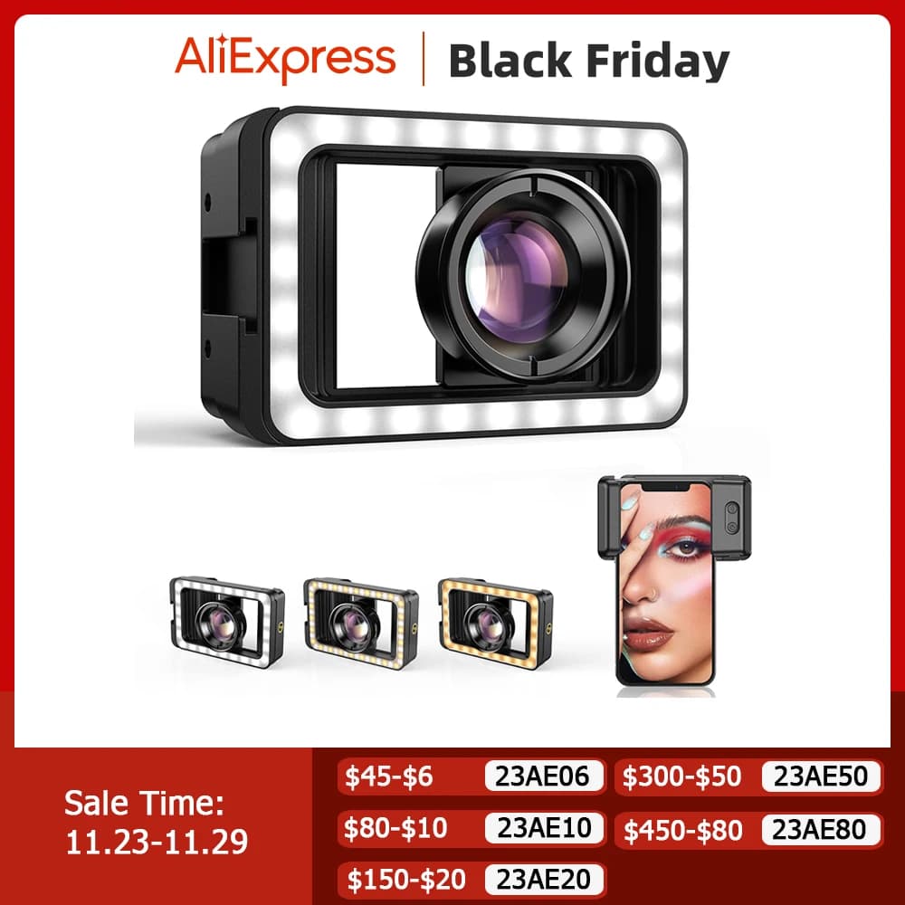APEXEL new macro lens 4k HD 100mm integrated with LED filling light Micro universal clamp lenses for iPhone Samsung all smartphones