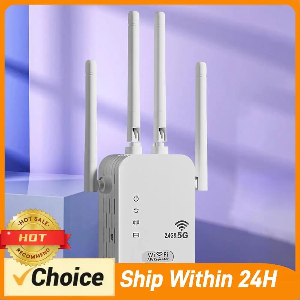 1200Mbps Wireless WiFi Repeater with WAN/LAN Port Dual-Band 2.4GHz/5GHz WiFi Enhancer Network Expander for Home Small Office