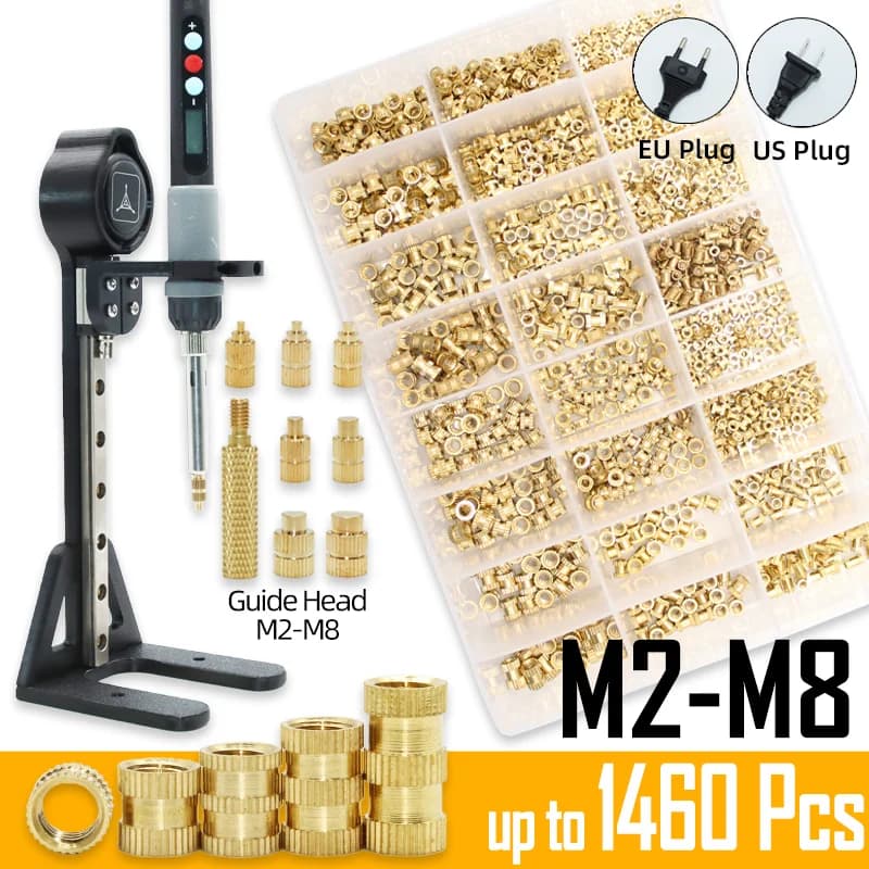 Set di calore Inserto Pressa Strumento Punta per saldatore elettrico M2 M3 M4 M5 M6 M8 Filettatura Inserti in ottone Dado Kit incorporato per la stampa 3D