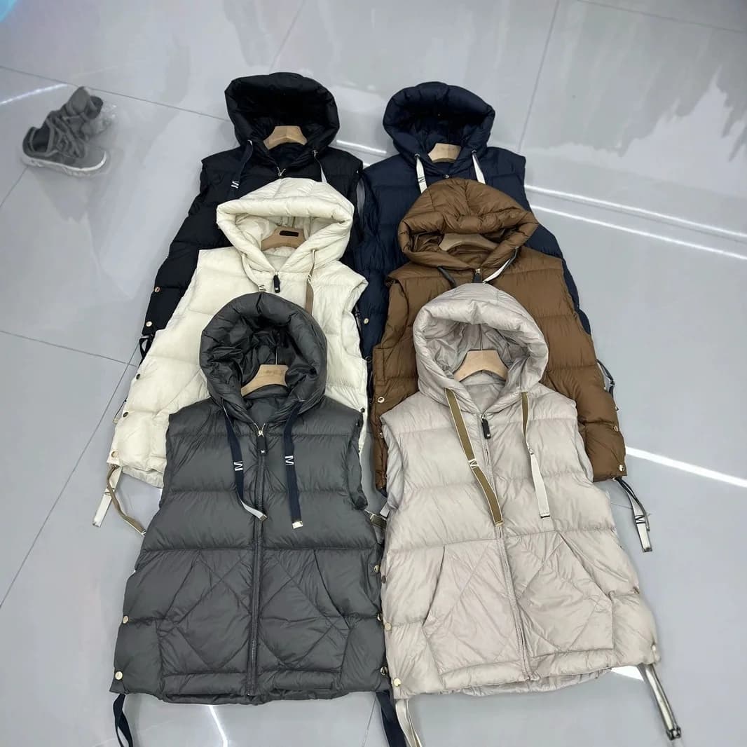 Gilet da donna 90% piumino d'anatra bianco con cappuccio Giacca casual senza maniche Semplice tinta unita alla moda Autunno Inverno Top Nuovo