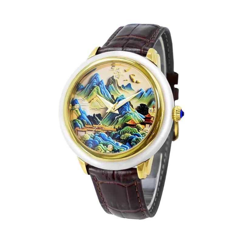Nuovo Orologio Meccanico 2026 con Paesaggio Cinese, Luminoso, per Coppia, con Cinturino in Giada