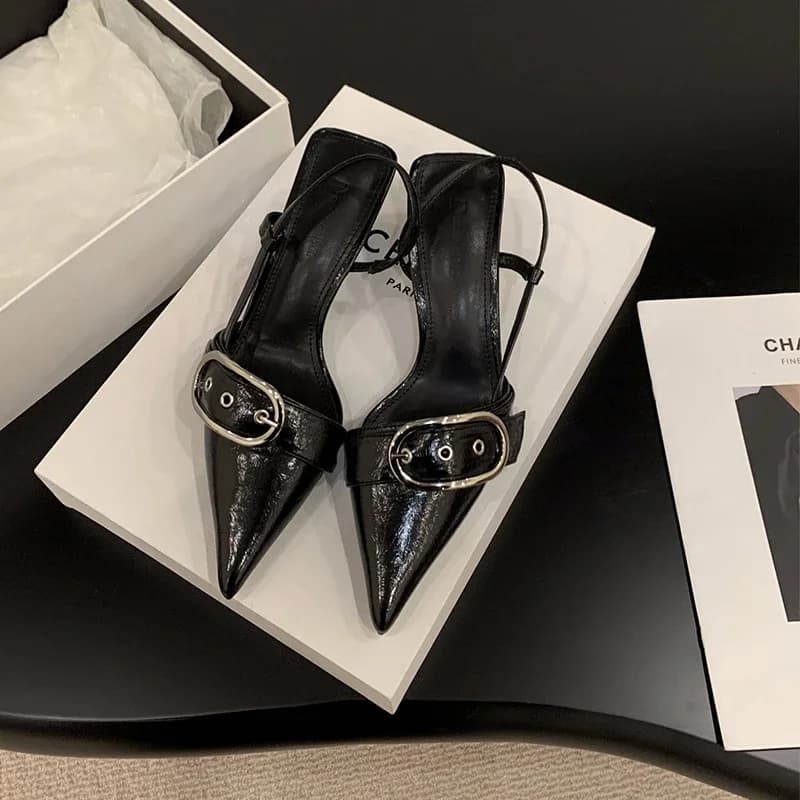 Women's Fashion Spike Baotou Sandals Summer New Pointed Head Metal Buckle High non-slip heels resistant to wear