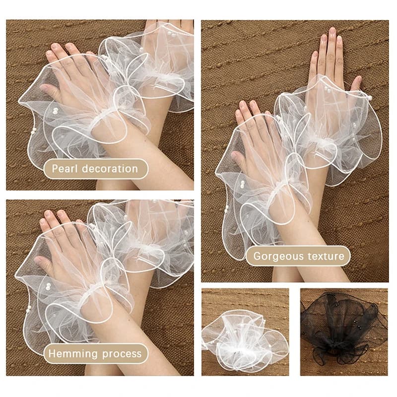 Sfondi fotografici con polsino pieghettato finto in tulle per nail art per la fotografia di unghie Espositore per punte per unghie Abbellisci maniche in tulle pieghettate con perle