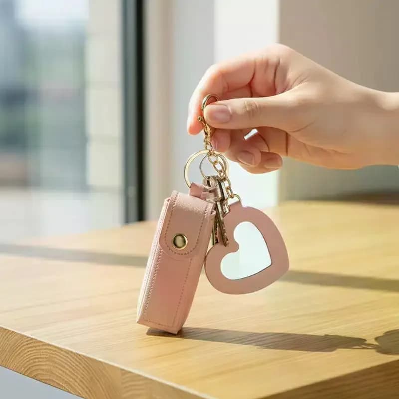 Portachiavi in Pelle alla Moda con Specchio, Mini Borsa Portatile per Rossetto, Custodia Protettiva, Regalo per Ragazze e Donne