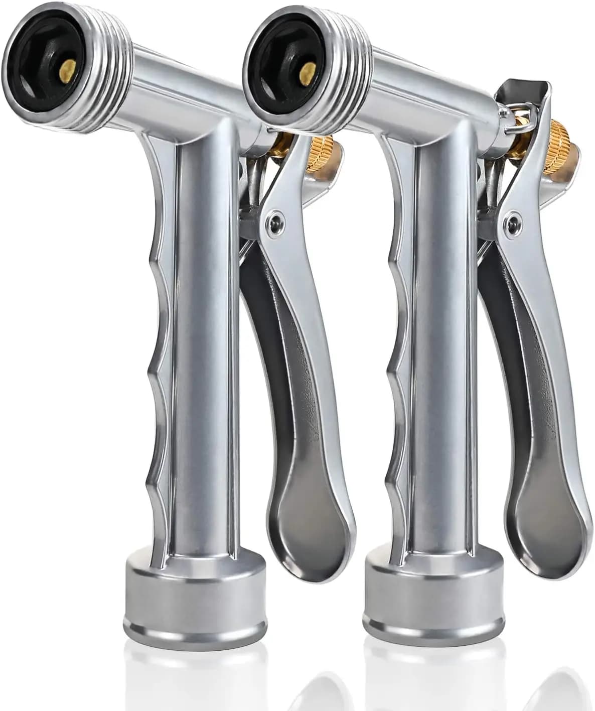 Pack of 2 nozzles for garden hose with threaded attachment, durable sprayer with gun handle to irrigate plants and clean