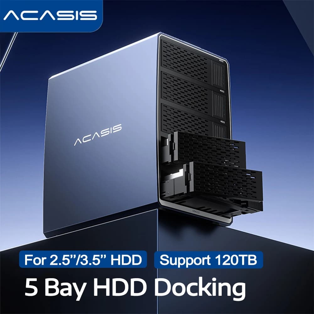 Acasis Case per HDD da 3,5 pollici, Docking Station Esterna per Hard Disk, Enclosure SATA a USB 3.0/Type C per SSD/HDD da 3,5/2,5 pollici, Box di Archiviazione Dati
