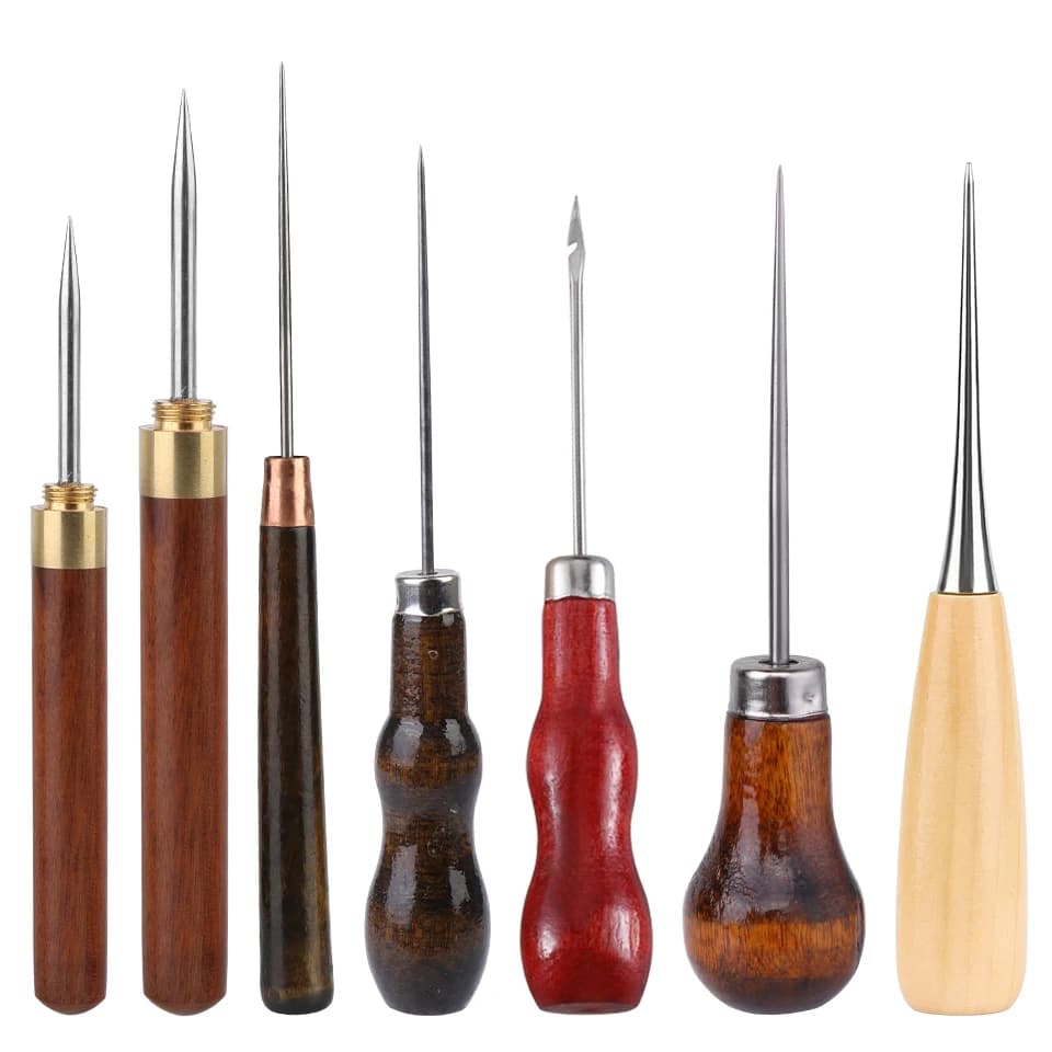 IMAZY 3/4 Pieces Punching Leather Punching Machine With Wooden Handle Sewing Tool DIY Sewing Shoe Sewing Tool Bag Repair Tool
