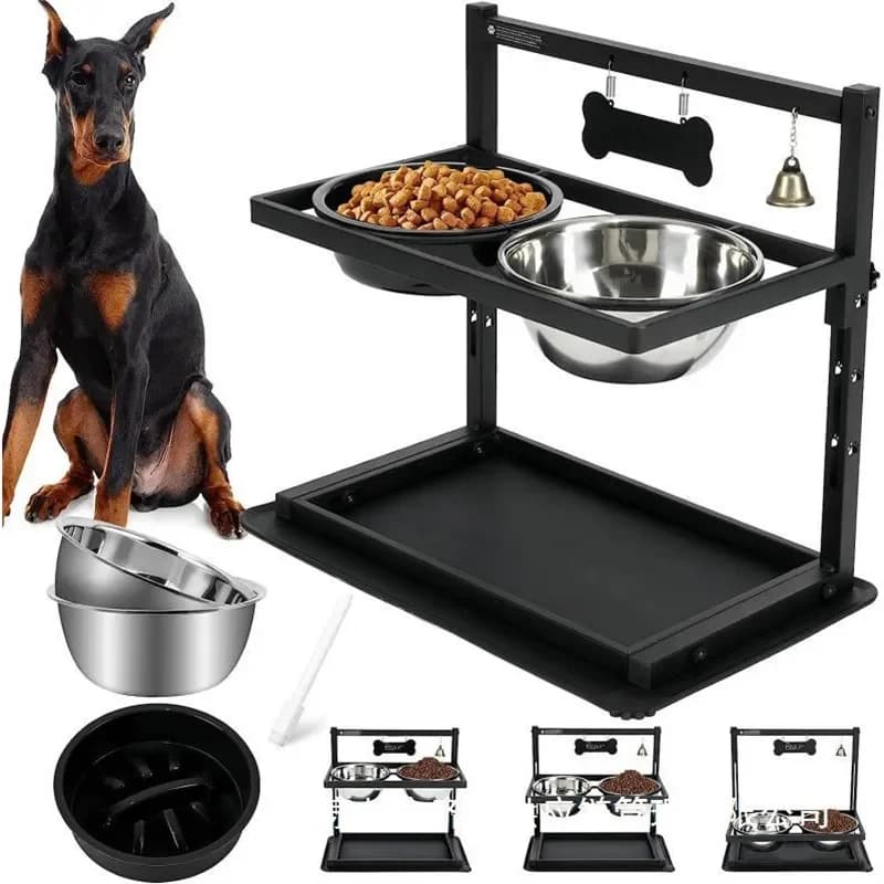 Double Bowl Stainless Steel Pet Feeder Stand for Dogs and Cats Removable Mobile Food Water Dish Holder
