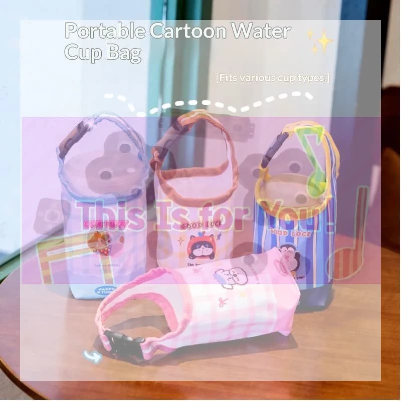 【MA】Cartoon Water Bottle Carrier Bag Adjustable Buckle Baby Stroller Bottle Cup Holder Universal Daily Use School Outdoor Trips