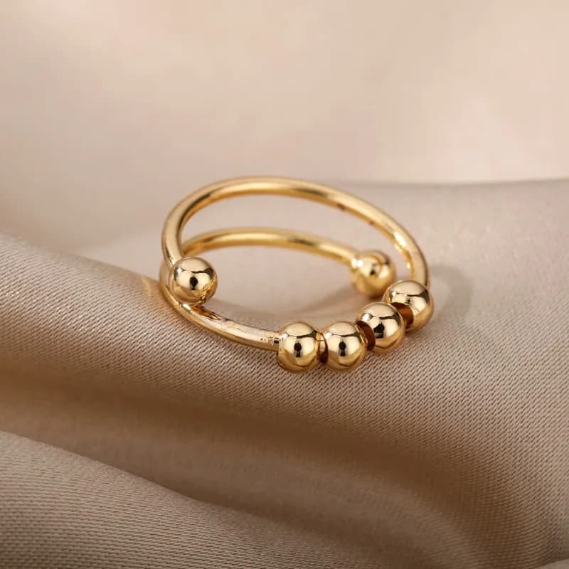 Anello Girevole a Spirale con Perline, Regolabile, Antistress, Gioiello Fidget per Uomo e Donna, da Indossare Ogni Giorno