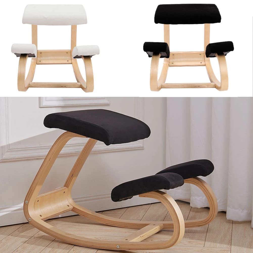 Sedia da ufficio ergonomica inginocchiata Sedia a dondolo in legno massello con grande cuscino del sedile ispessito Sgabello per la correzione della postura della casa