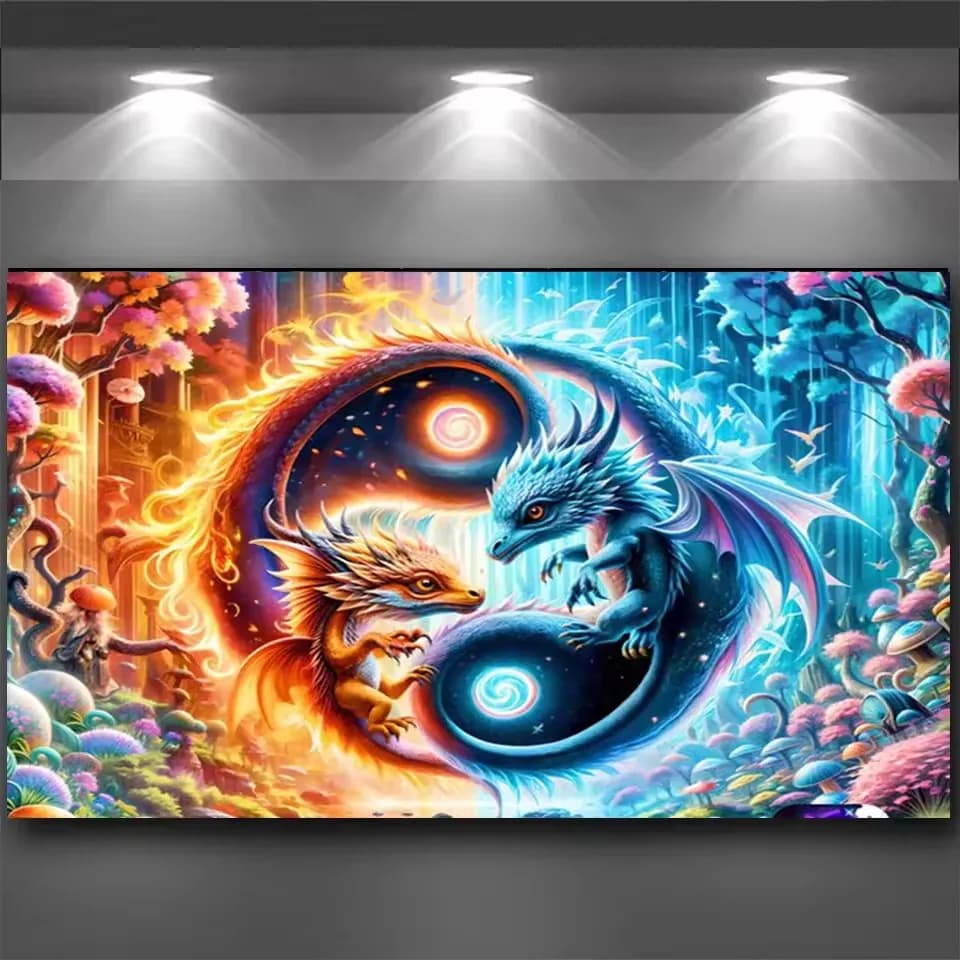 Mysterious Fantasy Ice and Fire Dragon Diy Diamond Art Painting jewelry Cross Stitch Kits Diamond Mosaic Living Room Decor