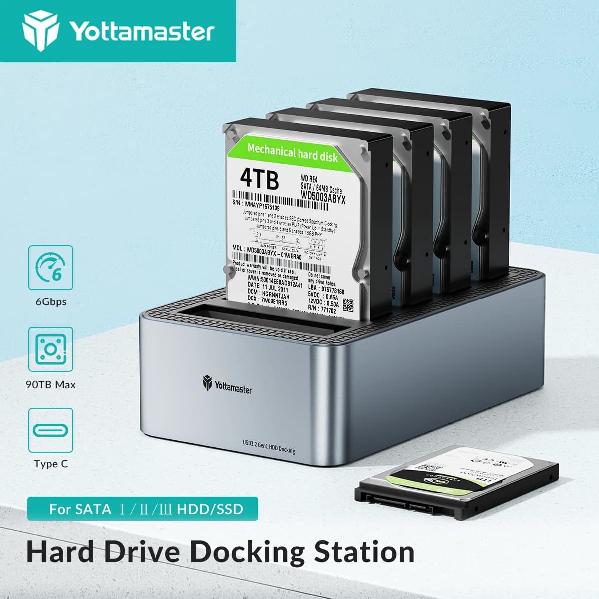 Docking station per disco rigido a 5 alloggiamenti Yottamaster con clone offline SATA a USB 3.0 Dock station per custodia per disco rigido esterno 90TB