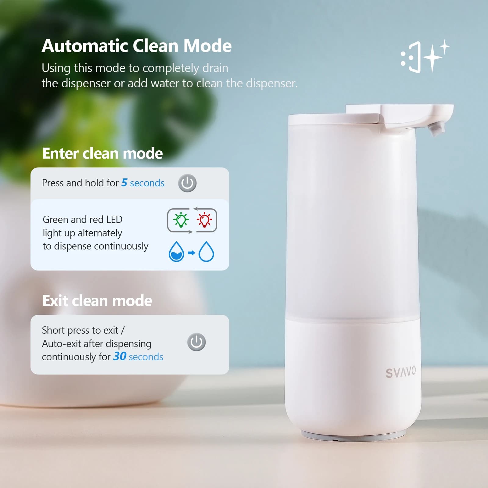 SVAVO 250ml Dispenser automatico di schiuma di sapone touchless sulla batteria Dispenser di sapone con sensore a infrarossi per lavatrice a schiuma liquida
