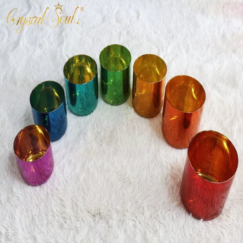 CrystalSoul 432Hz 7 sets Colorful Titanium Plated Alchemy Crystal Sound Therapy Singing Bowl with bag and accessories