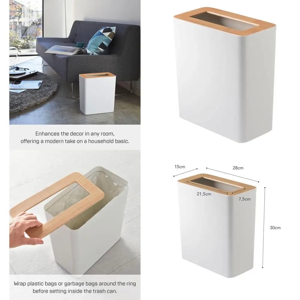 Cestino Compatto in Metallo e Legno per Casa, Cucina e Bagno