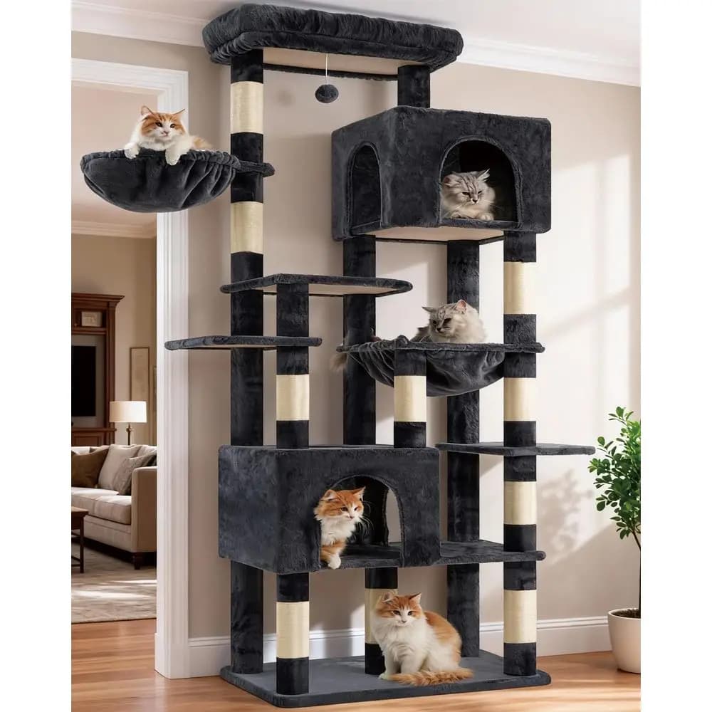 Albero per Gatti, Torre per Gatti Robusta da 193 cm di Altezza per Gatti Grandi con Base Extra Larga, Arredamento Multilivello per Gatti Grandi con 2 Cucce