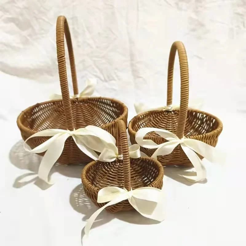 Cesto di fiori intrecciato a mano da 1 pezzo, cesto intrecciato a mano con fiori artificiali secchi con decorazione floreale, cesto di frutta fatto a mano