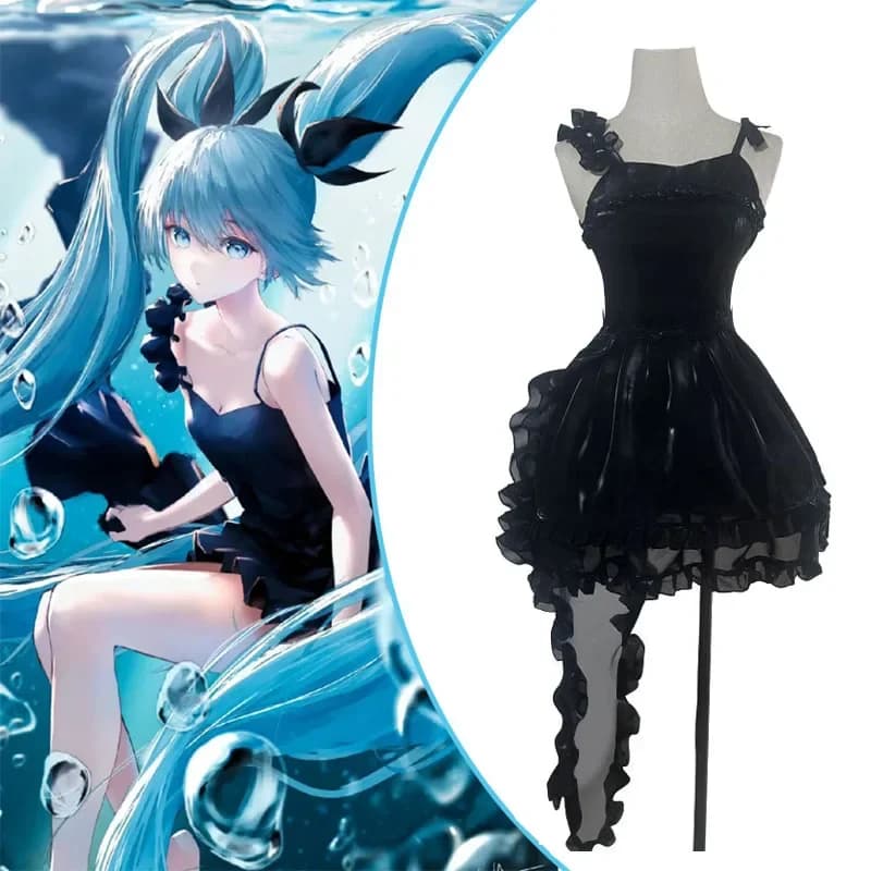 Miku Costume Cosplay Deep Sea Girl Moda Abito nero Set Copricapo Lolita Abito da donna 2025 Abiti fantasy per feste di Halloween
