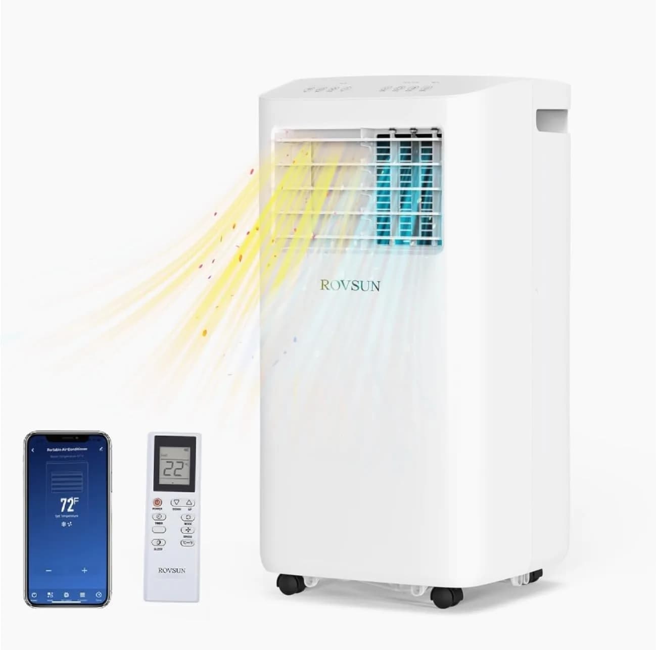 Condizionatore d'aria portatile da 10.000 BTU, ventilatore AC con funzione di riscaldamento e deumidificazione + telecomando, Wi-Fi