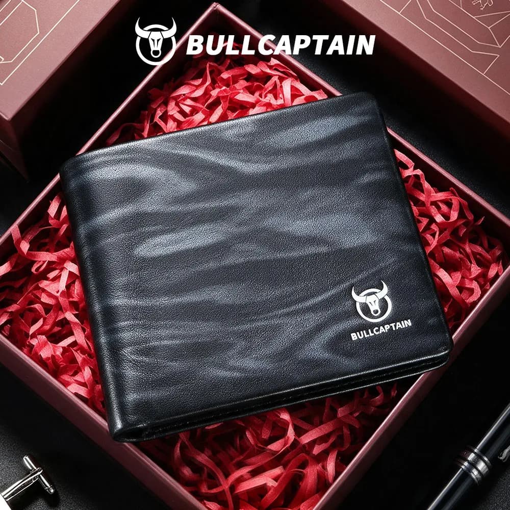 BULLCAPTAIN Slim Leather Wallet for Men RFID Blocking Bifold Front Pocket Wallet Minimalist Credit Card Holder Cash Money Clip