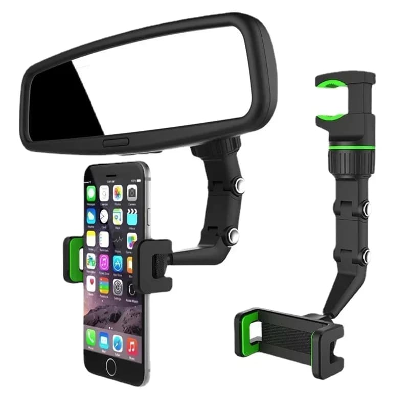 Supporto per telefono per auto multifunzionale Rotazione di 360 gradi Specchietto retrovisore Supporto per navigazione GPS Supporto automatico