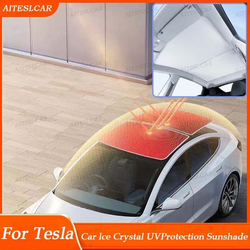 For Tesla ModelYL 3/Y Model 3 Highland Model Y Juniper 2026 Ice Cloth Buckle Glass Roof Sunshade Car Front Rear Sunroof Skylight