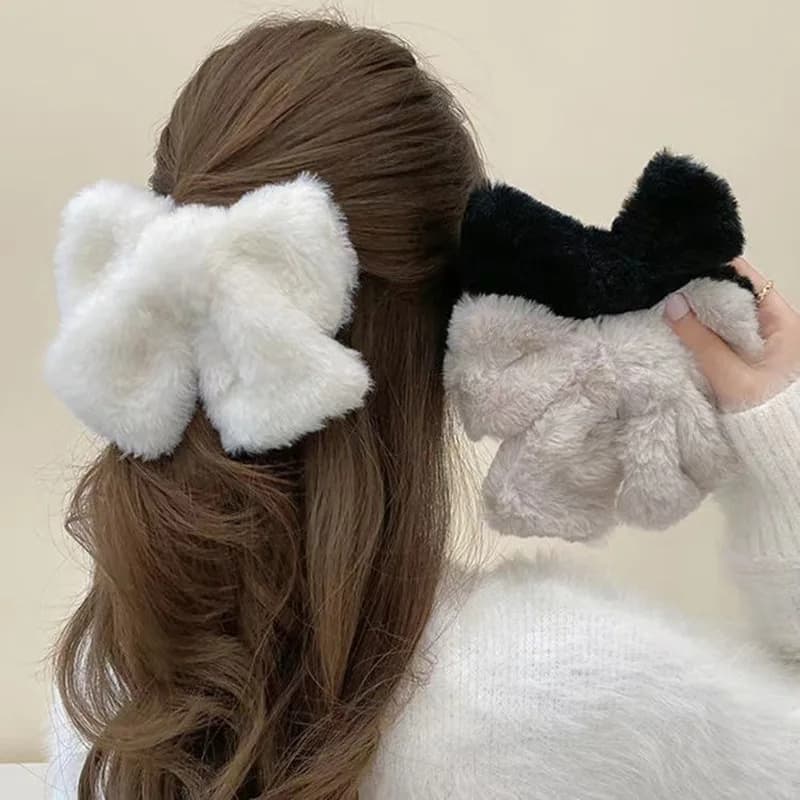 Nuova Molletta Invernale in Peluche con Fiocco, Fermaglio per Capelli Coreano Semplice a Tinta Unita, Grande Barretta per Ragazze, Accessori per Capelli