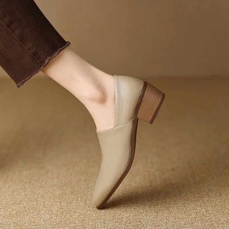Women's Slip-On PU Shoes with Disposable Point, Low Heel Square 3-5cm, Rubber Sole, Comfortable Casual Shoes Elegant Stroller