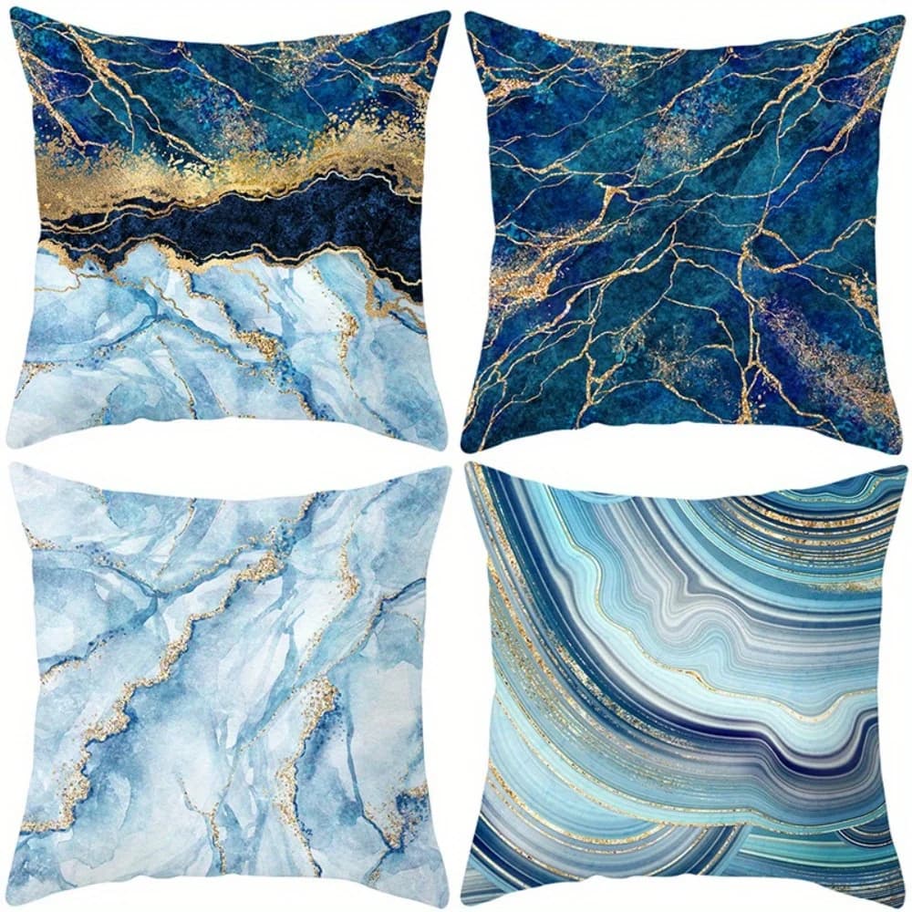 4pcs Blue marble pattern Single-sided printing Short plush Suitable for living rooms bedrooms sofas (excluding pillow cores)