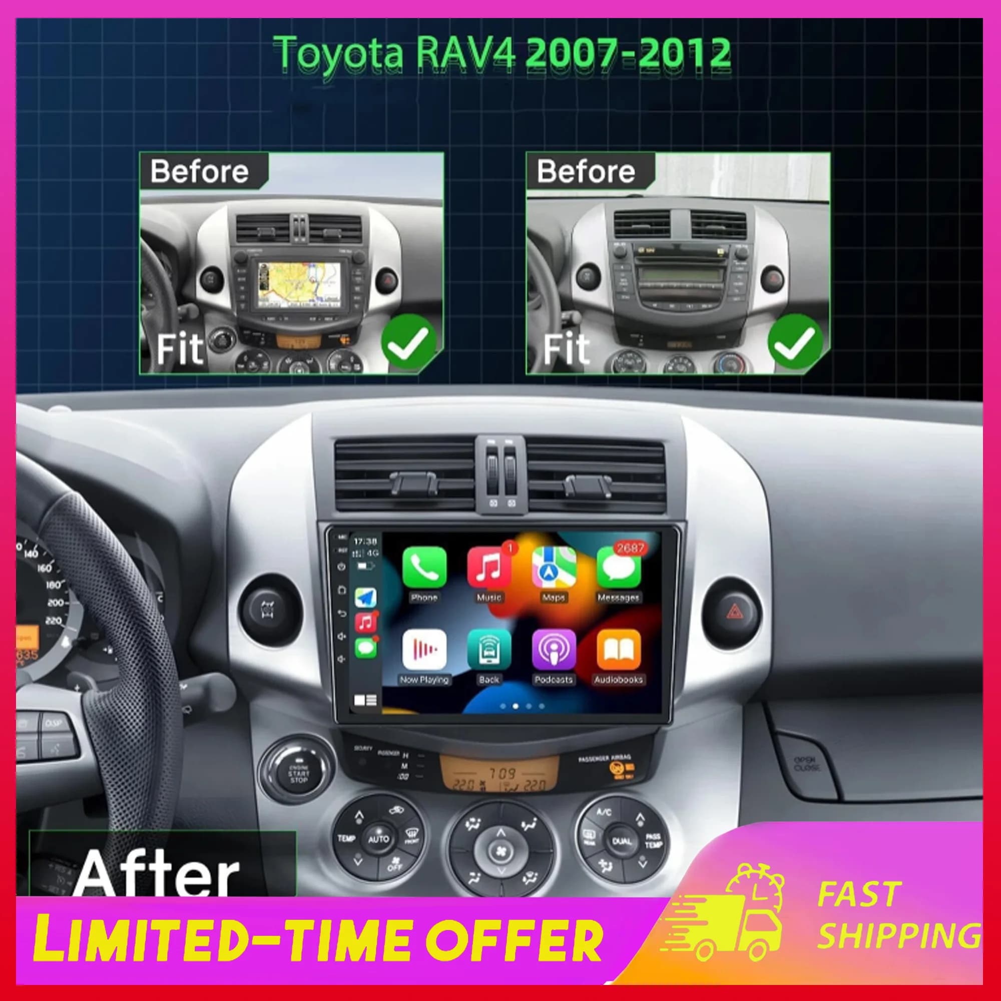 Autoradio Android 15 da 9 Pollici con GPS e Carplay per Toyota RAV4 2007-2012, 2GB+32GB