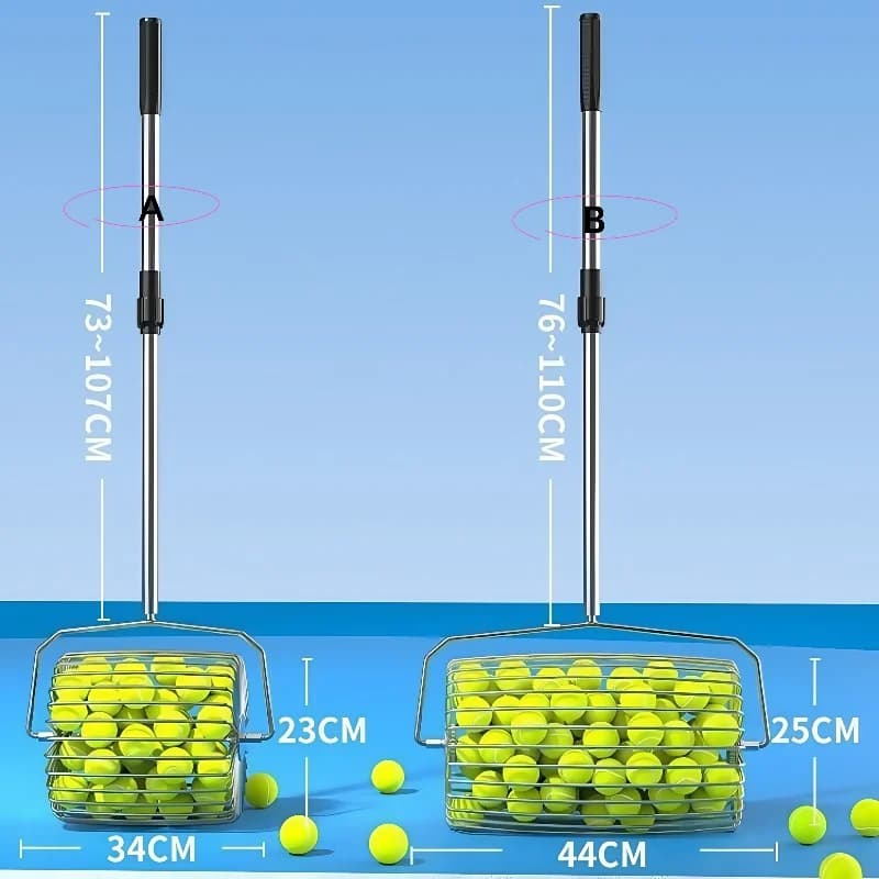 【Caldo】 Attrezzatura per l'allenamento del tennis portatile Raccoglitore di palline da tennis con rulli in acciaio inossidabile Collettore di palline da tennis leggero e regolabile