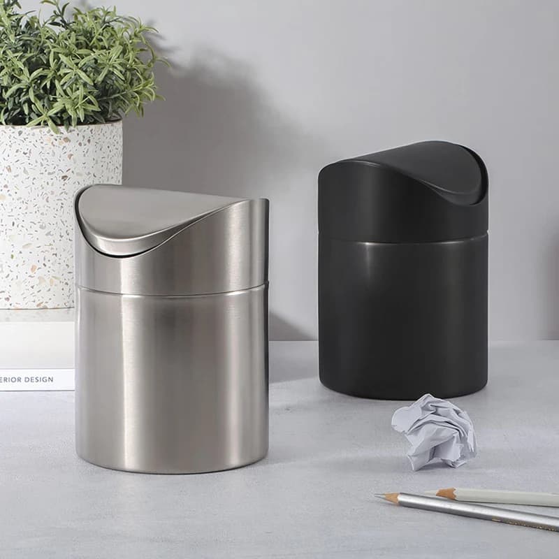 Pattumiera da tavolo in acciaio inossidabile 304 - Coperchio ribaltabile creativo, dimensioni mini per bidone di riciclaggio desktop per camera da letto e uso domestico - Flip