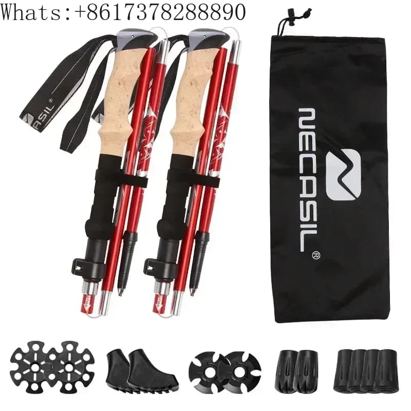 32-125 cm 5 sections ultralight trekking poles in aluminium alloy folding hiking rod nordic walking stick quick release