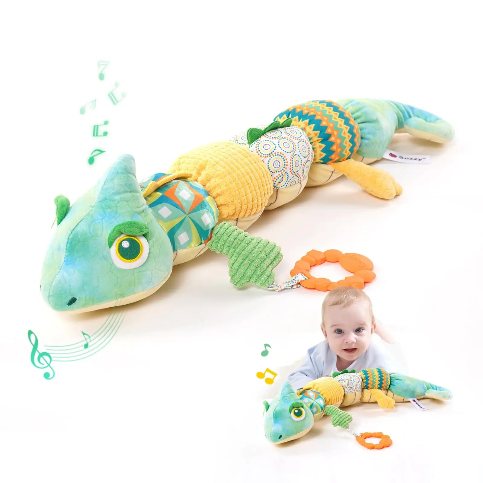 Chameleo Giocattoli per neonati Giocattoli musicali per animali di peluche per bambini con sonagli Increspature BellBaby Giocattoli per la dentizione per il tempo della pancia Sensoriale neonato
